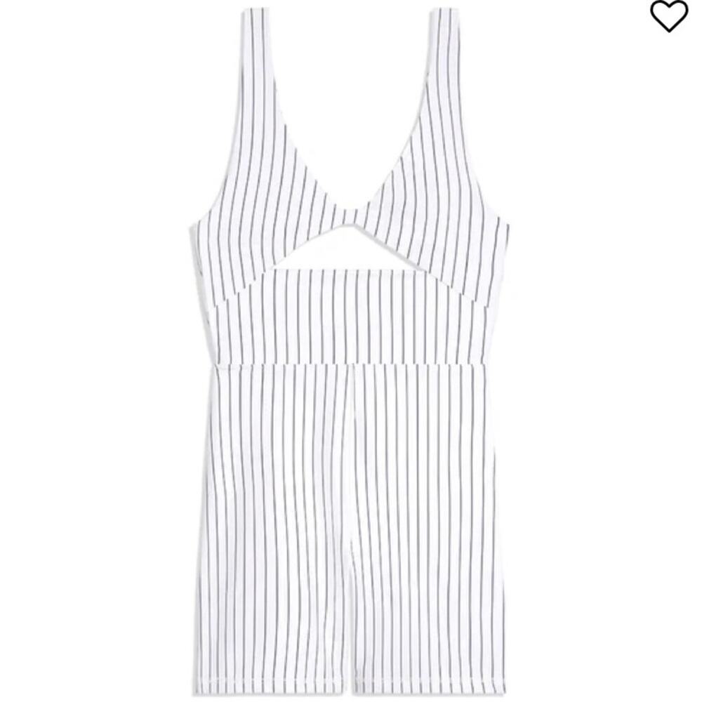 WeWoreWhat White Black Pinstripe Twist Cutout Shorts Bodysuit NWT Small - Picture 2 of 11